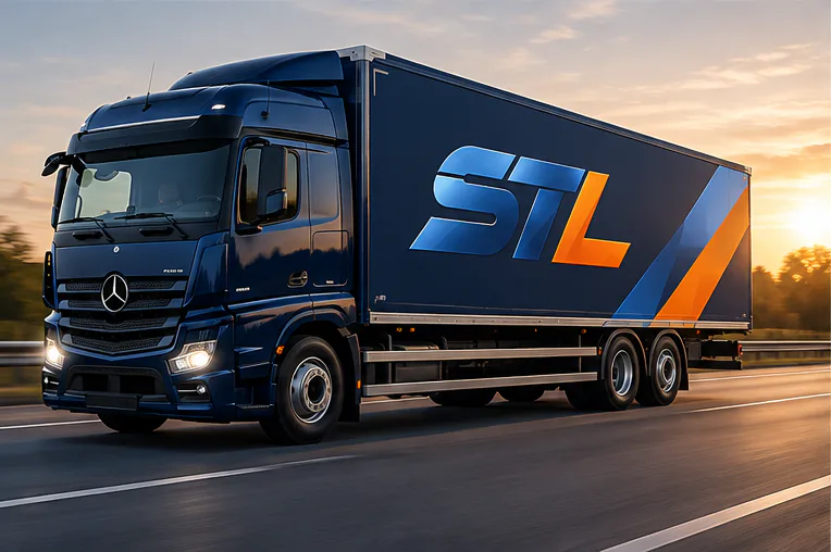 Pojazd ciężarowy STL 12 t z kontenerem i oklejeniem firmowym